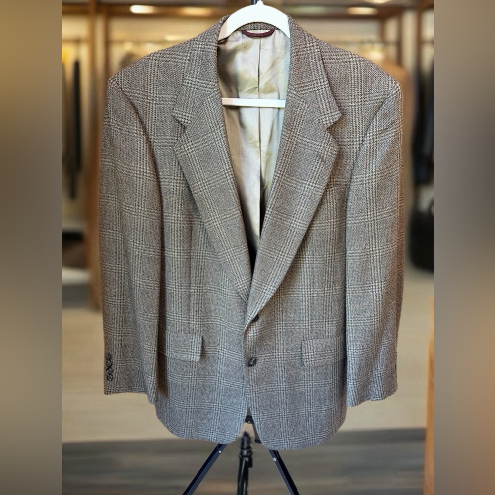 Hart Schaffner Marx Size 38R Gray & Green Pure Virgin Wool Front 2 Button Blazer